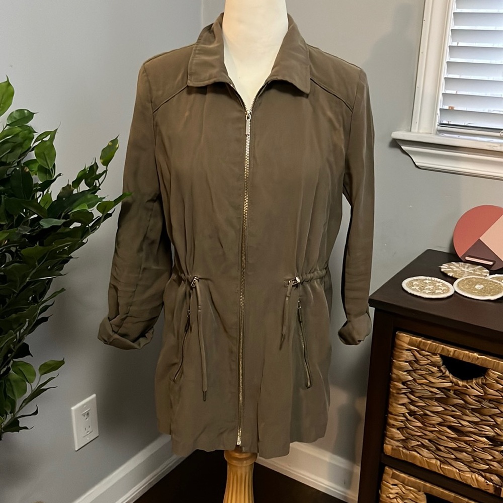 Zara basics army green zip up utility jacket